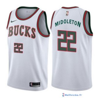 Maillot NBA Pas Cher Milwaukee Bucks Khris Middleton 22 Retro Blanc 2017/18