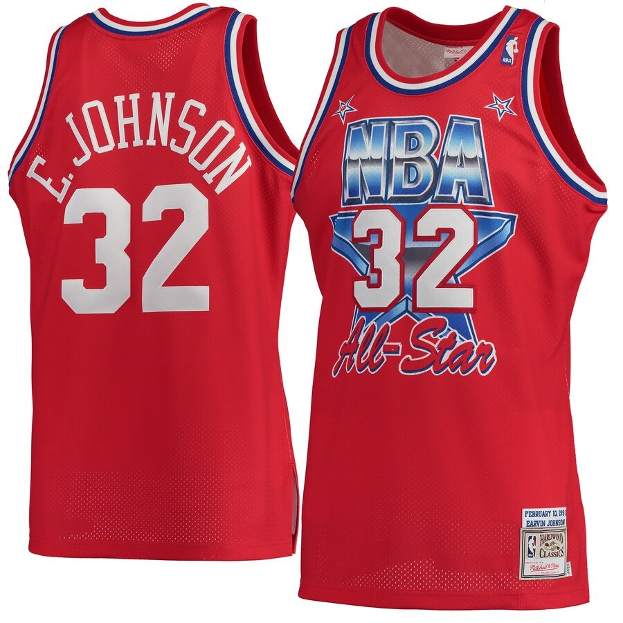 Los Angeles Lakers Magic Johnson Mitchell & Ness Red Hardwood Classics ...