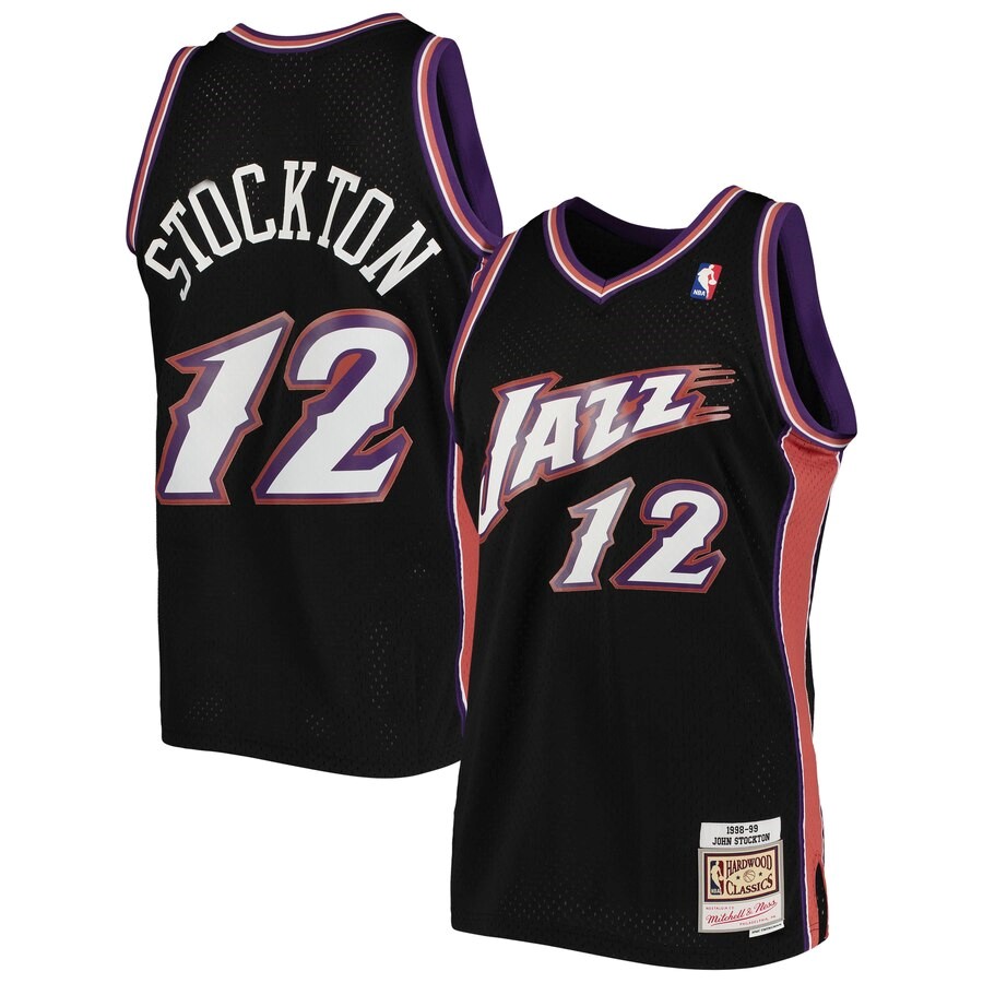 Utah Jazz John Stockton Mitchell & Ness Black Hardwood Classics 1996-97 ...