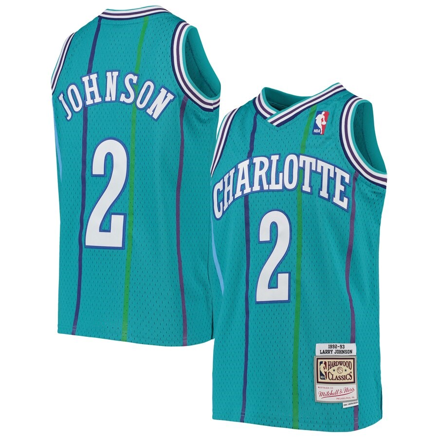 Charlotte Hornets Larry Johnson Mitchell & Ness Teal 1992-93 Hardwood ...