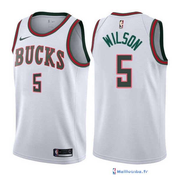 Maillot NBA Pas Cher Milwaukee Bucks D.J. Wilson 5 Retro Blanc 2017/18 ...