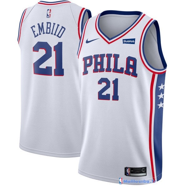 Maillot NBA Pas Cher Philadelphia Sixers Junior Joel Embiid 21 Blanc ...