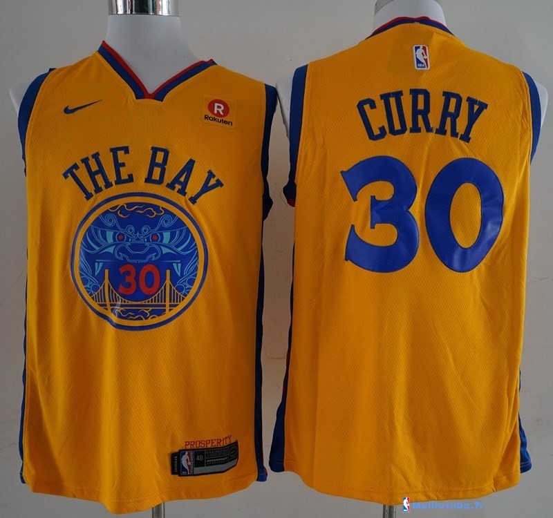 Maillot NBA Pas Cher Golden State Warriors Stephen Curry 30 Jaune Ville ...