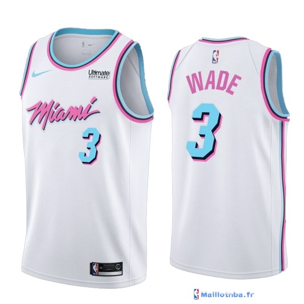 Maillot NBA Pas Cher Miami Heat Dwyane Wade 3 Blanc Ville 2017/18 ...